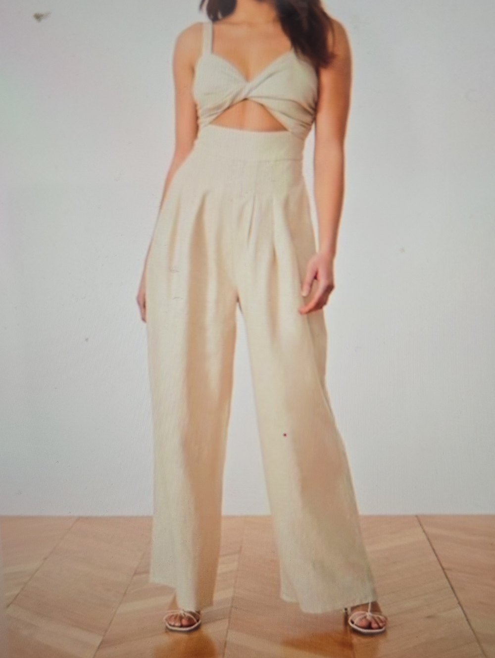 Song of Style Cream Wide-Leg Smocked Waist Linen Pants XXL